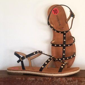 SODA Black Strap Sandals  |  Metallic Studs  l  Size 10 |